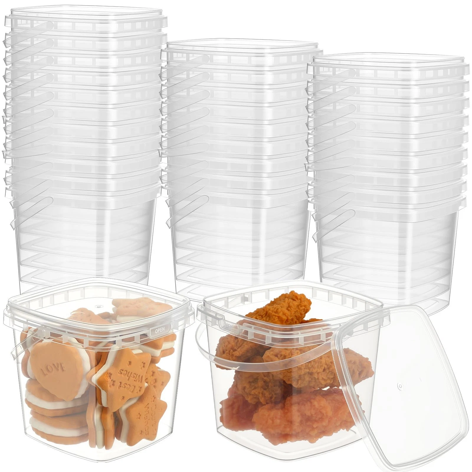 24 Pcs 16.9 oz Square Deli Containers with Lids and Handle Clear Plastic Food...