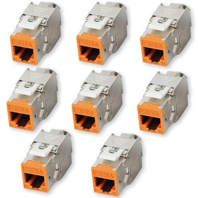 8 Stück Keystone Module CAT 6A RJ45 Buchse Orange vollgeschirmt AWG 22-25