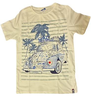 tuc tuc Kids Boys Crew Neck Graphic Print Car T-Shirt White/Blue 14A