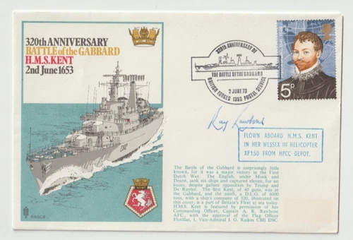 2/6/1973 UK GB Cover - 320th Ann. of Battle of the Gabbard HMS Kent - HANDSIGNED