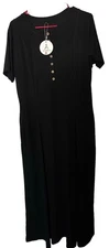 NWT Anrabess XL Black Dress ALine Button Down 1/2 Way Pockets Short Sleeve