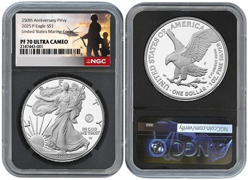2025 P Silver American Eagle S$1 US Marine Corps NGC PF70 Ultra Cameo #2646B