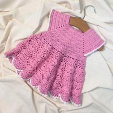 Handmade Crochet Baby Dress 3 6 Months - Baby Shower Gift - Pink Infant Frock