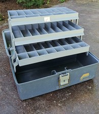 PLANO Fishing Tackle Box 6800 Series Gray 3 Fold Out Trays Vintage 17 Inch