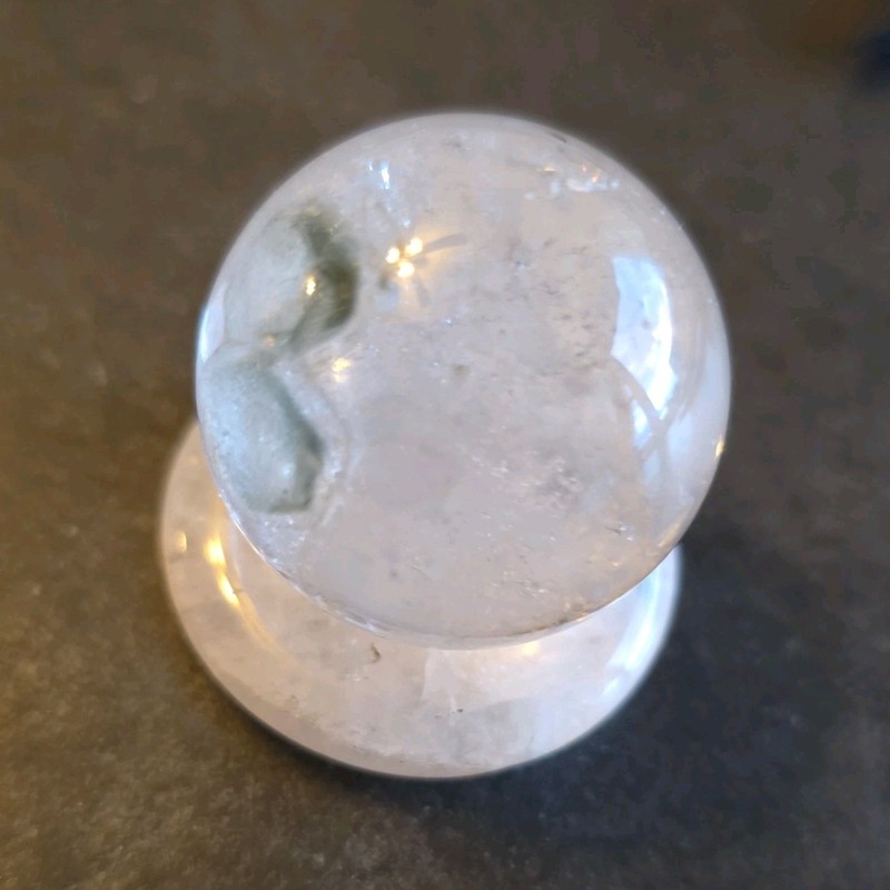 Clear Quartz Healing Sphere with Green Inclusions, 26.4mm