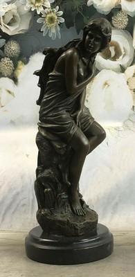 Unterzeichnet: Moreau, Bronze Statue Weiblich Akt Angel Kunst Dekor Marmor Figur
