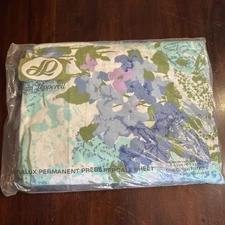 Vintage 70s QUEEN Sheet Fitted Lady Pepperell Miralux Blue Floral Bottom New