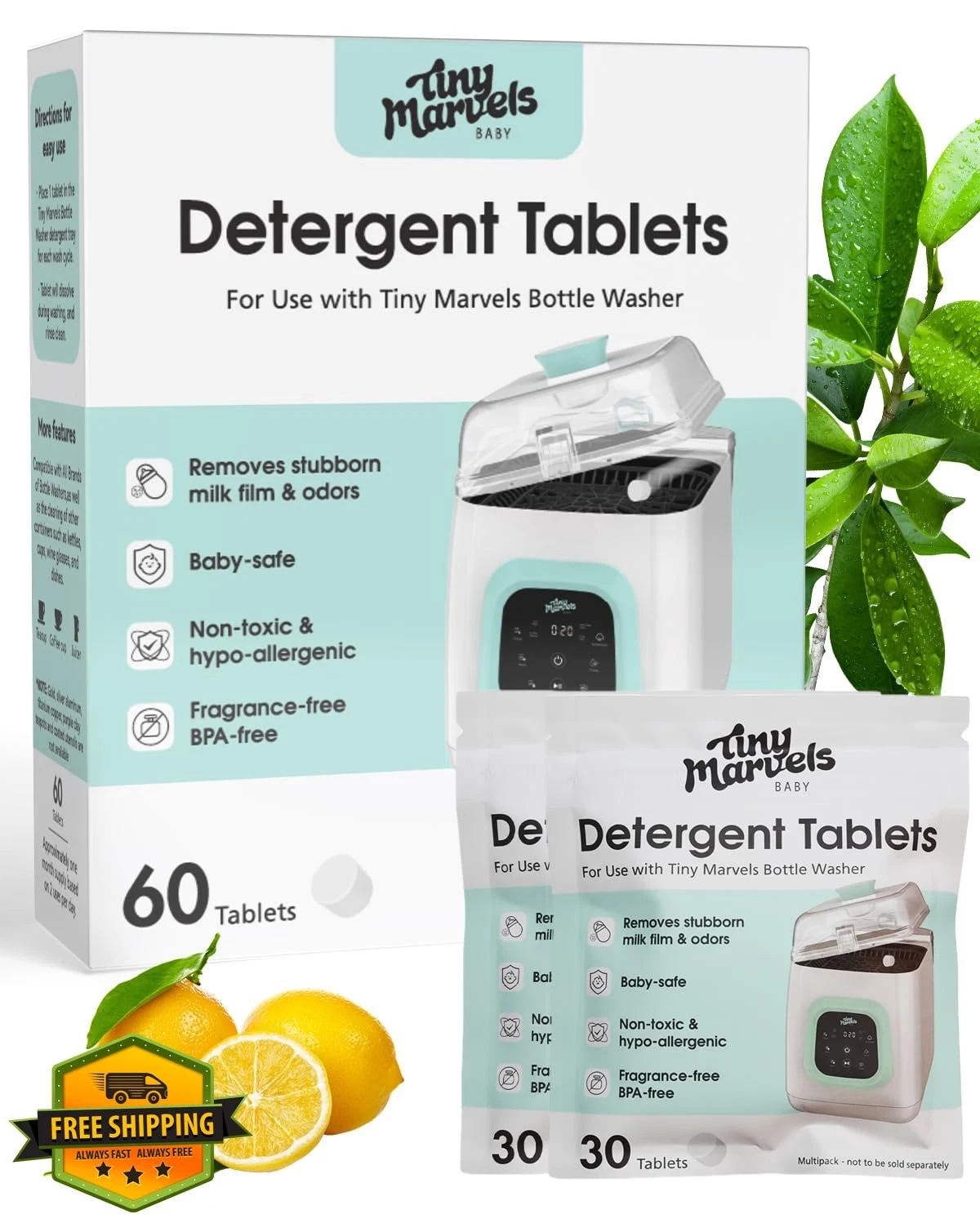 Bottle Washer Tablets 60PK Baby Bottle Cleaner Milk Residue