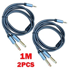 2Pcs 3.5mm 1/8" TRS to Dual 6.35mm 1/4" TS Mono Stereo Y-Cable Splitter Cord US