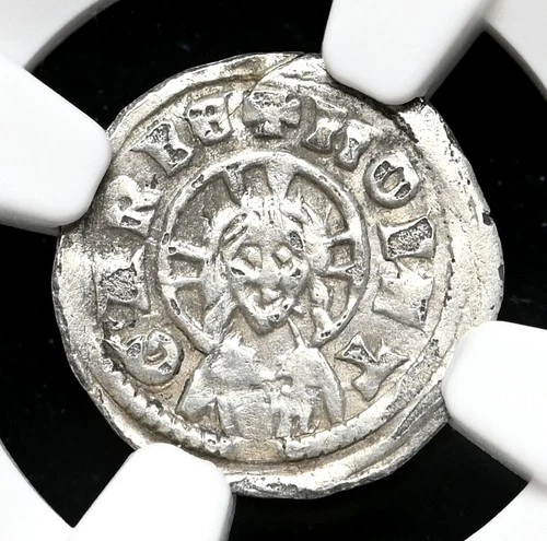 MEDIEVAL HUNGARY. Bela IV. 1235-1270. Silver Denar, NGC AU, Rare type