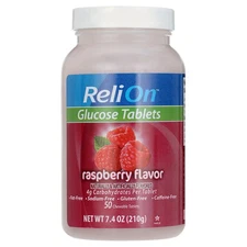 ReliOn Raspberry Glucose Tablets, 50 Count