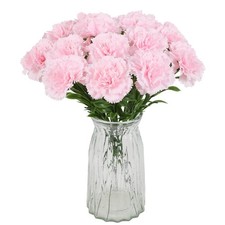16PCS Pink Carnations Artificial Flowers 14.8'' Fake Carnation Silk Flowers w...
