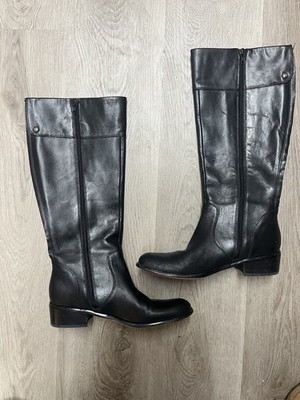 Corso Como Boots Womens Size 7 Med Black Leather Tall Knee High Riding Zip