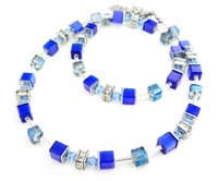 Halskette Collier WüRfel Cat Eye Kristallglas Royal Blau Strass 542B