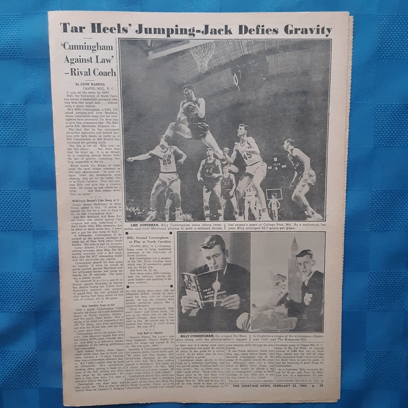 North Carolina Tar Heels Billy Cunningham 1964 NCAA Basketball Chapel Hill N C 