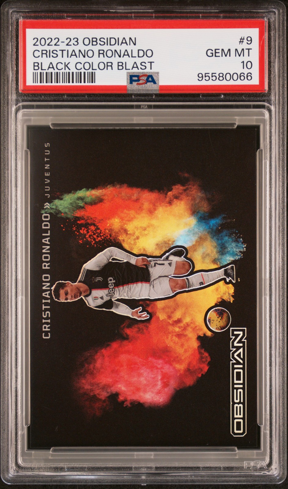 2022-23 PANINI OBSIDIAN BLACK COLOR BLAST #9 CRISTIANO RONALDO PSA 10