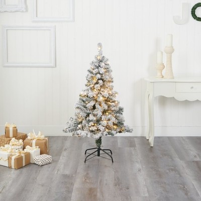 4' Green Flocked Spruce Artificial Christmas Tree Prelit 100 Clear LED Lights