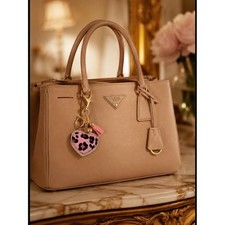 New Pink Leopard Print Pink Chunky Rhinestone Trim Bag Charm Keychain Bling