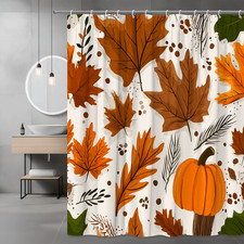 Fall Leaves Pumpkin Shower Curtain Autumn Maple Print