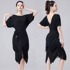 Womens Latin Rumba Tassels Dance Dress Paso Doble Cha Cha Tango Dancewear