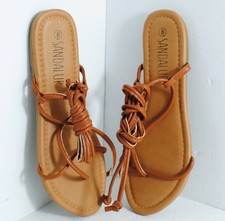 SANDALUP Women Size 8 Lace up Brown Sandals Tie Dress Summer Flat USA New