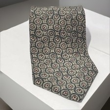 Vintage 90s Gap Tie 100% Silk Made in USA Blue Green With Geometric Medallions