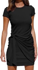 BTFBM Women Black Short Sleeve Ruched Bodycon T-Shirt Dress Size S NWT
