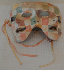 Vintage Paper Mache Mask 2 Face Double Opera SIGNED Agostino DESSI Squares Italy