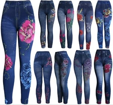 Wholesale/Bulk Lot 6pc or 10 Pcs Women's Assorted Faux Denim Printed Leggings