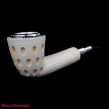 AGovem Spigot Block Pipe in schiuma di mare con argento, Pipa in Schiuma di mare, AGM-1530