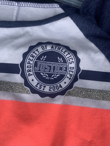 Justice Girl's Shirt Size 20 Blue/White Long Sleeve Property Of Athletics Dept - Picture 7 of 10
