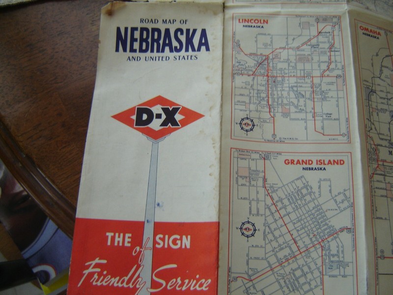 1950 Road Map of Nebraska D-X worn!
