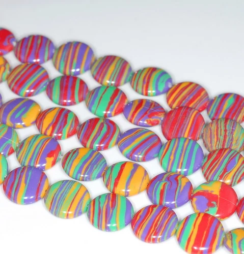 PIETRA PREZIOSA TURCHESE MATRICE ARCOBALENO 12 MM CERCHIO TONDO PIATTO PERLINE SCIOLTE 7,5" - Foto 4 di 4