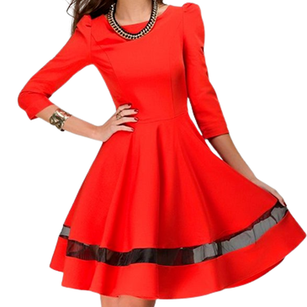 US Womens Long-Sleeve Cocktail Party Wedding Guest A Line Dresses Summer  Dresses