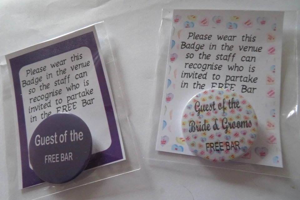 FREE BAR identification Badge - Wedding / Hen / Stag Party / Birthday / Funeral - Image 2 of 4