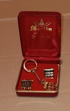Merlin Gold Tone Diamond Cut Cufflinks And Keyring Set In Original Storage Case