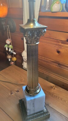 Empire Style White Marble and brass Mid Century Table Lamp - Underwriter Lab