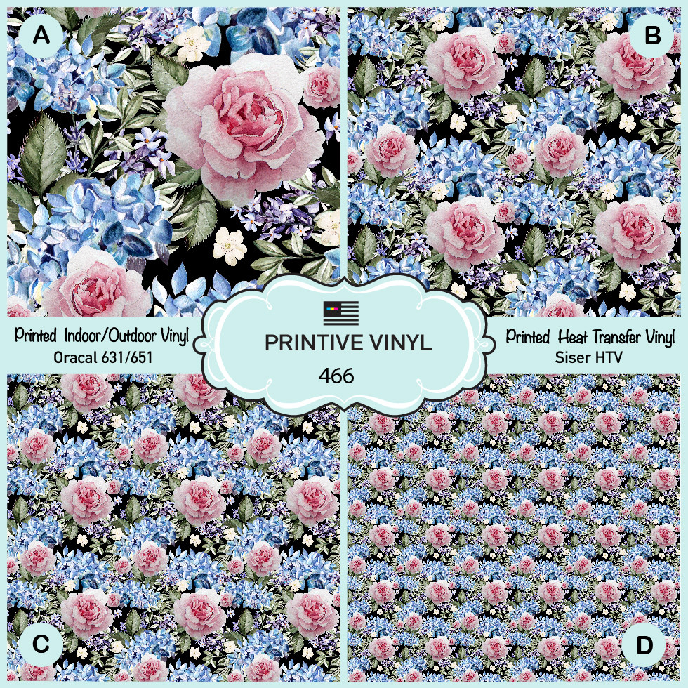 Watercolor Hydrangea, Rose Patterned Iron on, Printed HTV, Oracal ,Siser  466