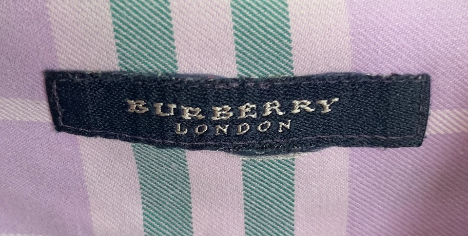 Camisa Burberry Para Hombres Púrpura Verde Manga Larga Estampado Nova Check Botón talla XXL Foto 3 de 4