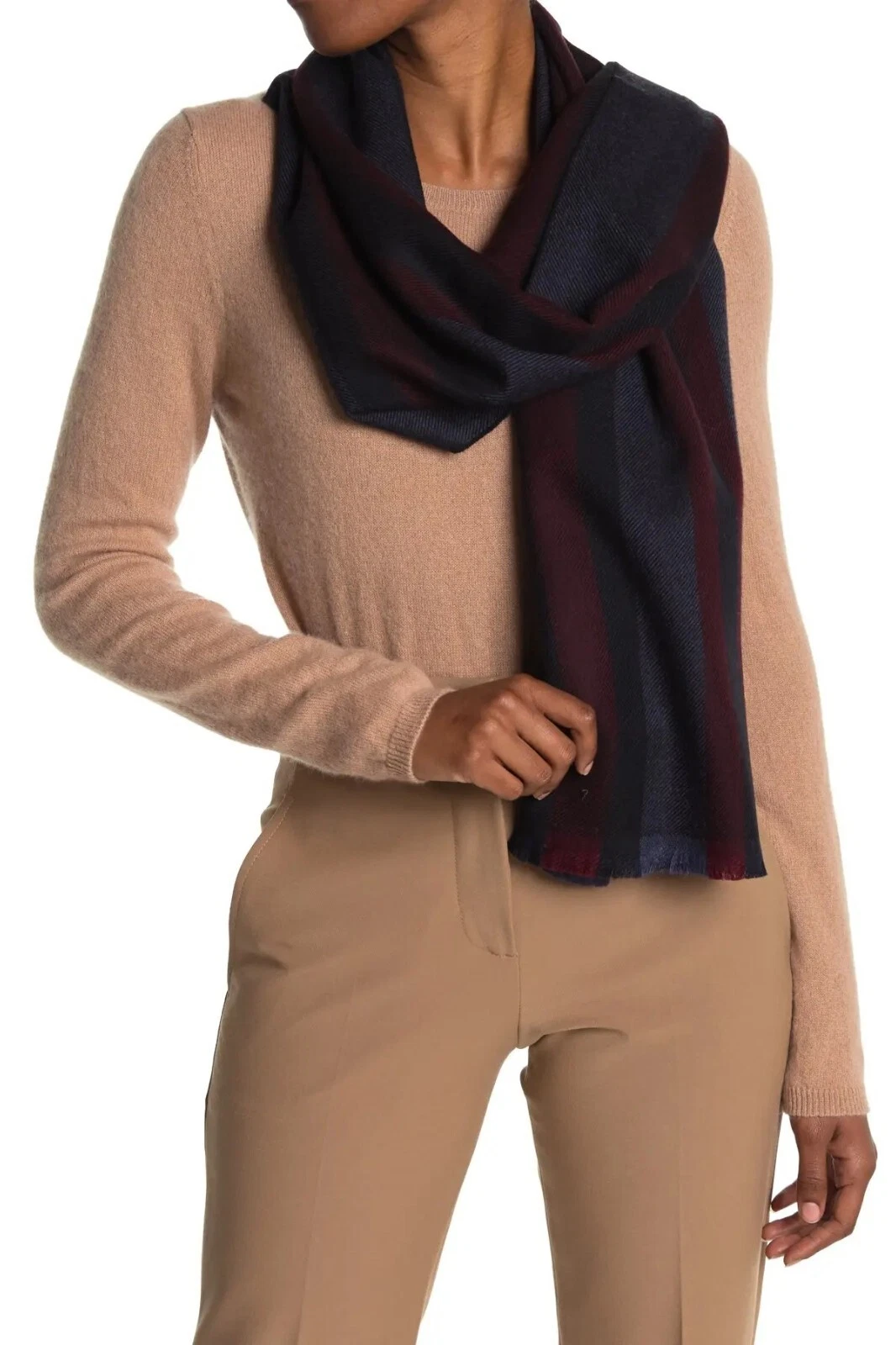 Gucci Foulard Femme 100% Laine Rayé Marine 70