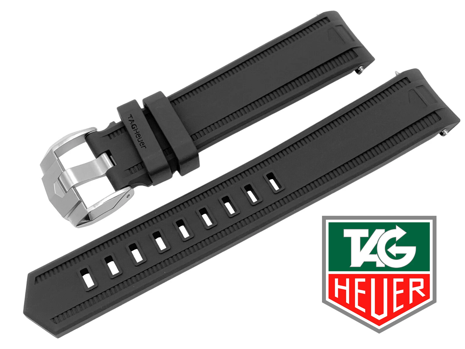 REPLACEMENT TAG HEUER BLACK RUBBER AQUARACER 20MM WATCH STRAP NEW AND AUTHENTIC
