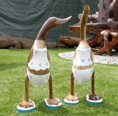 2 Holz Laufenten Bade-Look 30+40 cm, 2 Duck in Beach Look 2 Holz Ente Summertime - Bild 1 von 4