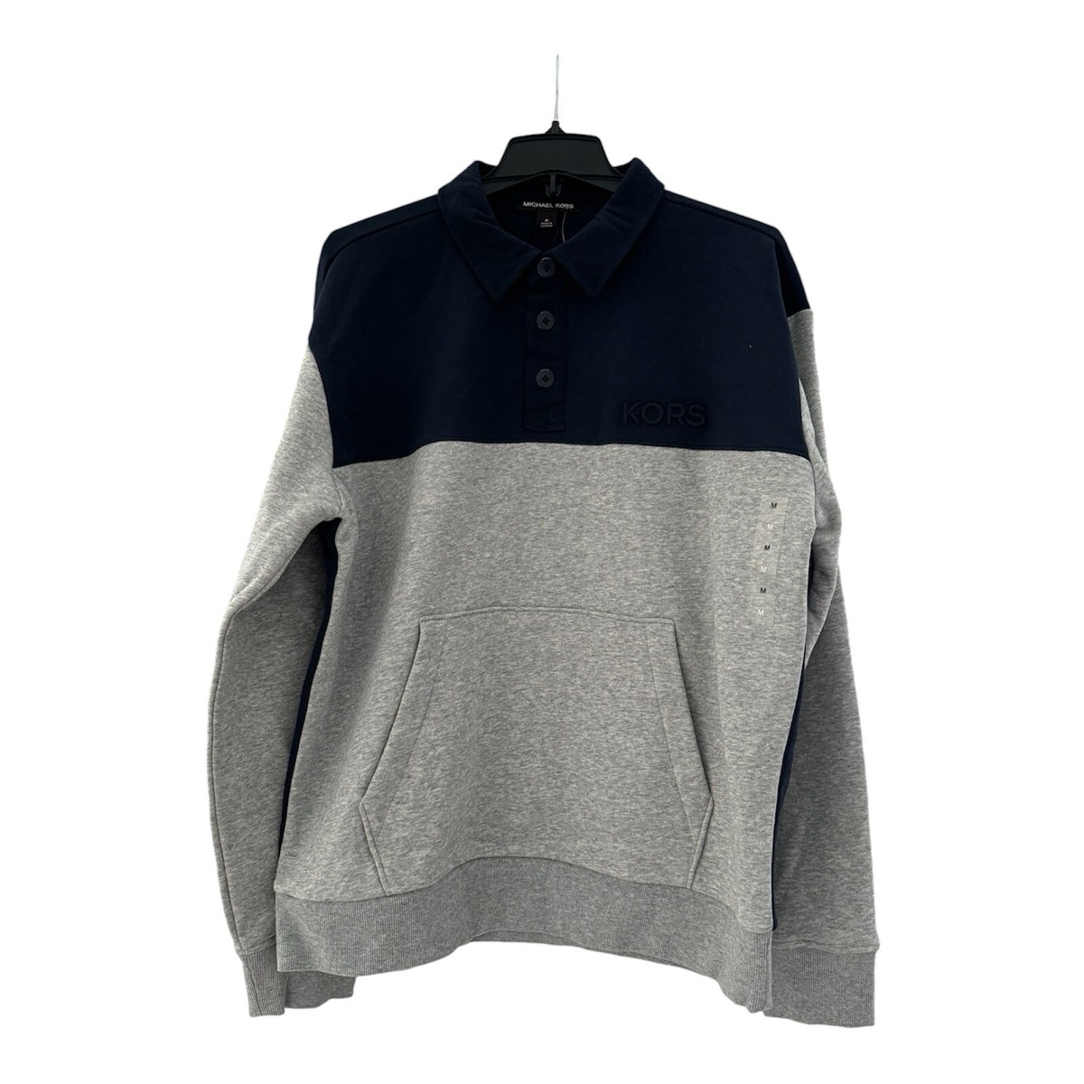 NWT Men's Michael Kors MK Heather Grey Navy Sweater Size M