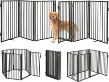 Extra Wide Metal Dog Gate with Door, 120'' Foldable Pet Fence, 6 Panels