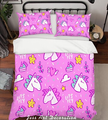 3D Unicorn Cake Leaves Pattern Quilt Cover Set Bedding Sets Pillowcases Queen