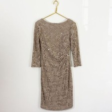 Eliza J 4 Beige Champagne Lace Overlay Sequin Lace Sheath Dress Formal Event