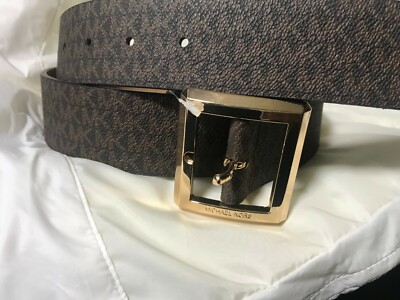 New MICHAEL KORS MK Logo Signature Square Gold Buckle BROWN  display picture 2
