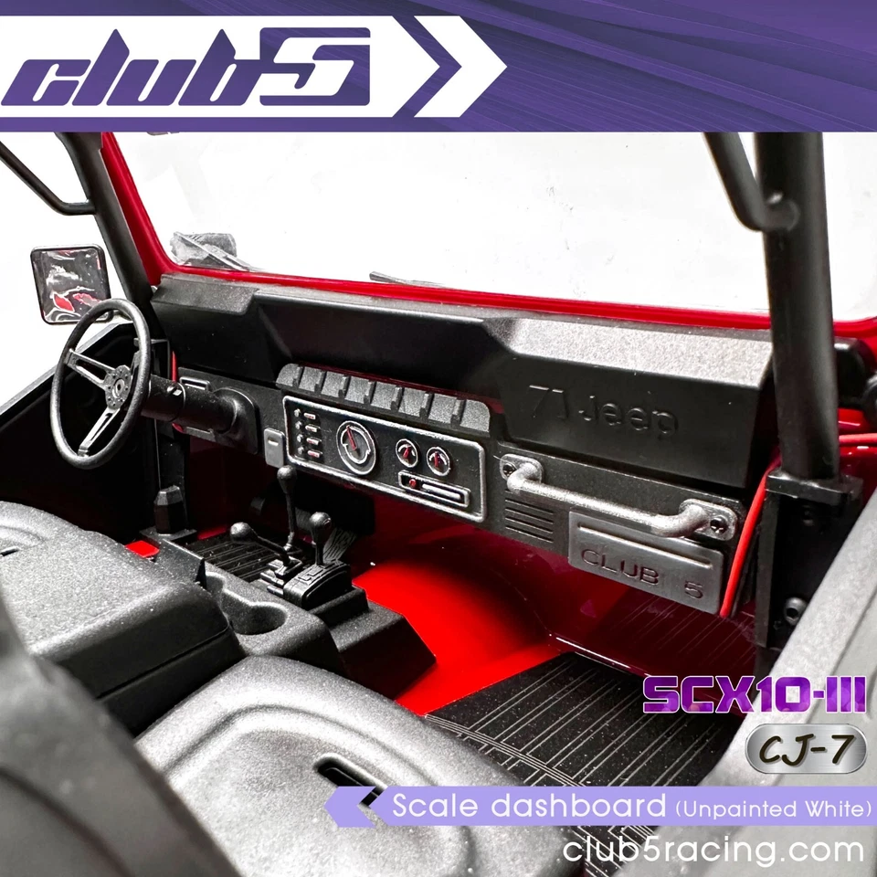 Scale dashboard for Axial SCX10III Jeep CJ-7 ( Unpainted White ) - Image 3 of 4