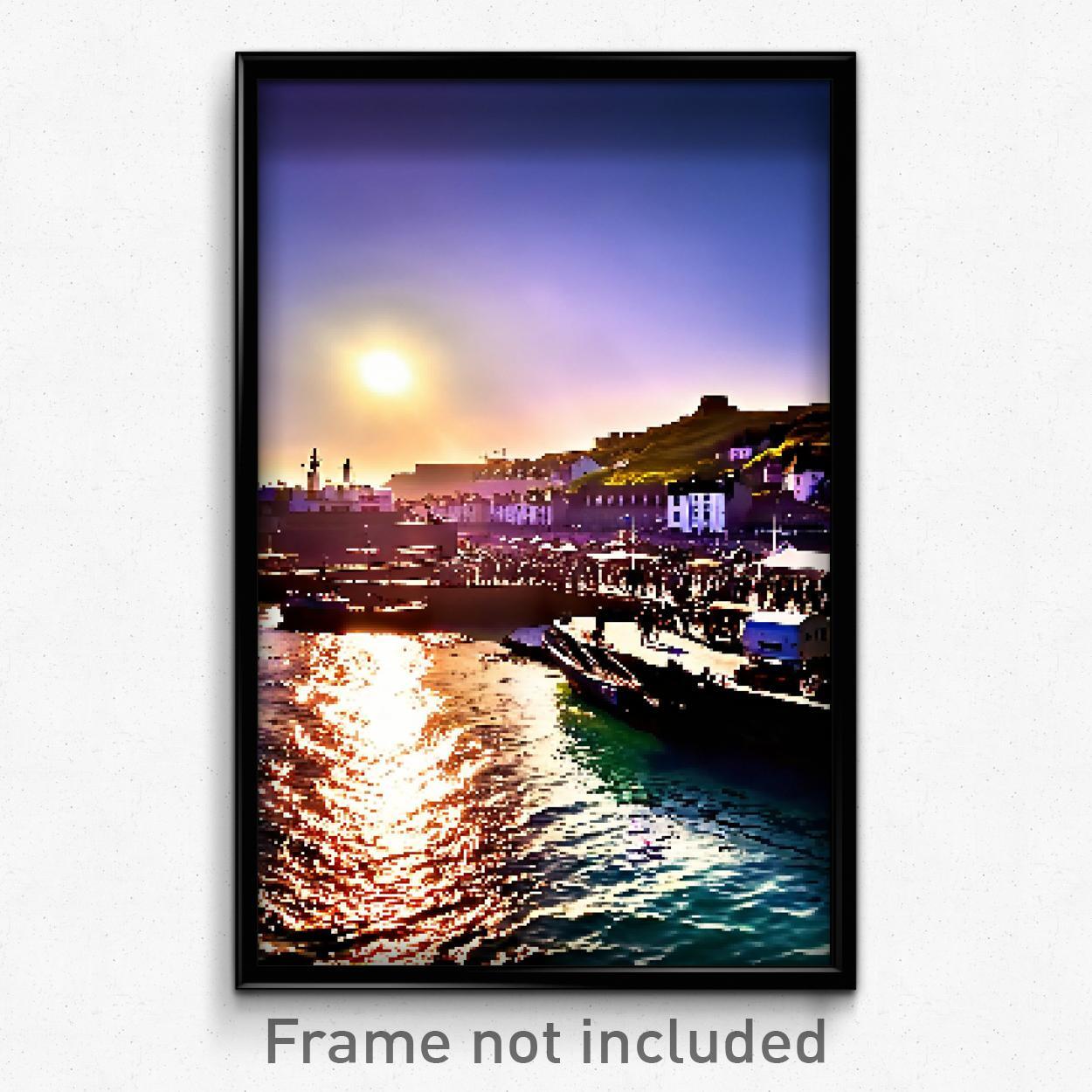 Pixel Art Poster - Bustling Harbour (8 Bit Psychedelic Trippy Video Game Print)