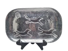 Holland Boone Polished Pewter Horse Spiral Sun Folk Art 12" Tray